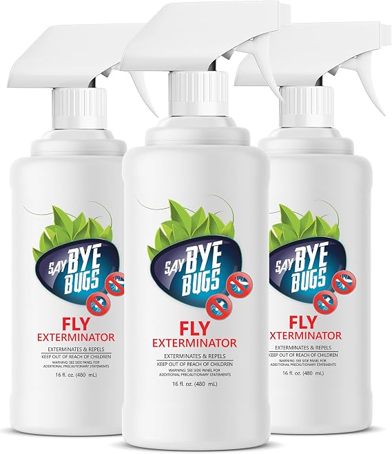 Say Bye Bugs Fly Exterminator. Non-Toxic Insect Killer That Eradicates on Contact & Provides Daylong Repellency. for Fruit Flies, Gnats and Other Flying Home Insects. Shake & Spray (3X 16oz).