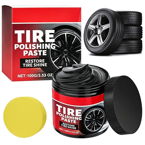 Auto Wheel Polishing Paste, 100g Car Polish Paste, Car Tyre Shine Wax with Sponge, Tyre Dressing Applicator, Automotive Detailing Supplies Brightening Waterproofing