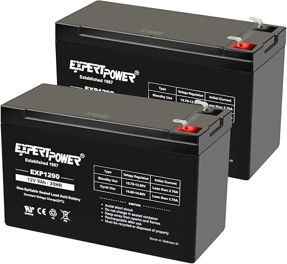 ExpertPower EXP1290 x 2 Pack 12V 9AH SLA Battery Rechargeable Backup | Long Lasting AGM 12 Volt Batteries for Alarm, Security System, Portable Speaker, APC UPS Battery Replacement