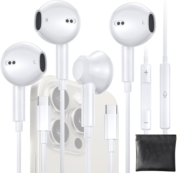 [2 Packs] USB C Headphones for iPhone 17, [MFi Certified] USBC Headphones Earbuds Wired with Microphone & Volume Control HiFi Stereo Type C Earphones for iPhone 17 Pro Max/17 Pro/Air/16 Plus/15/iPad