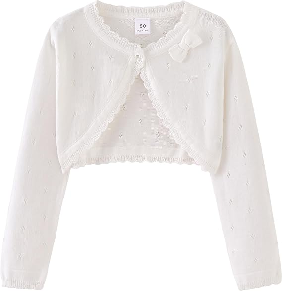 NewL Girls Kids Crochet Knitted Long Sleeve Button Knit Bolero Shrug