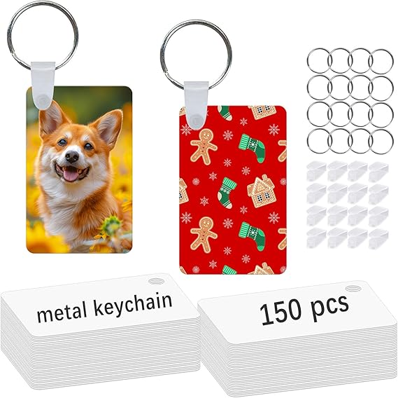 GEKIXUTP 150 Pcs Metal Sublimation Keychain Blanks Bulk,Double Sided Sublimation Blanks Keychain Heat Transfer Keychain