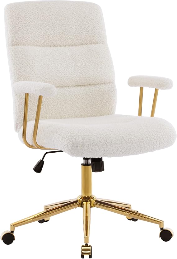 Techni Mobili Boucle Office Chair, Adjustable Desk Chair, White & Gold