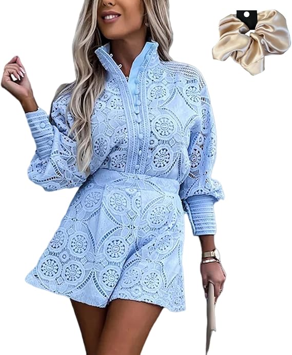 Lace Two Piece Outfits for Women Pants Set Floral Lace Lapel Vest Top Tank Crop Top with Wide Leg Pants Suits Dressy