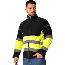 Hi Vis Softshell Jacket Men High Visibility Viz Reflective Water Resistant Shower Proof Rain Repellent Windproof Safety Site Coat Work Wear Builder Soft Shell Workwear Warm Top