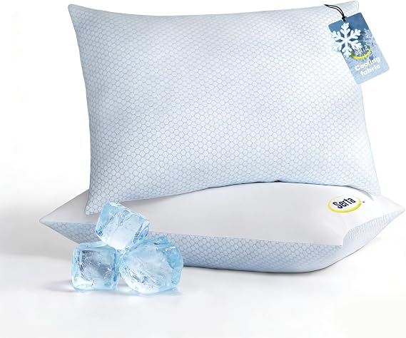Serta Cooling Bed Pillows King Size Set of 2, 20"x36", Medium Soft