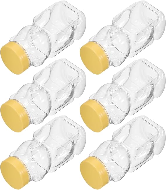 6pcs Bear-shaped Honey Storage Jars with Sealed Lids, 160ml Reusable Pet Bottles for Holiday Parties and Kitchen Dining Use Random Color