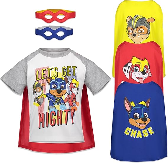 Nickelodeon Paw Patrol Chase Marshall Rubble Big Boys Graphic T-Shirt Capes and Masks 6 Piece Outfit Set