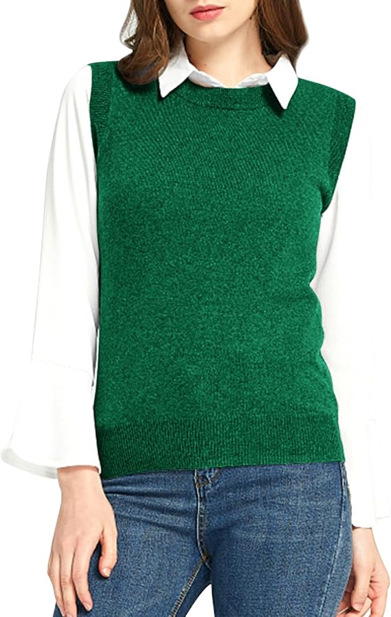 Wowcarbazole Womens Sweater Vest Sleeveless Crewneck Ribbed Knit Basic Solid Pullover Tank Tops Outfits