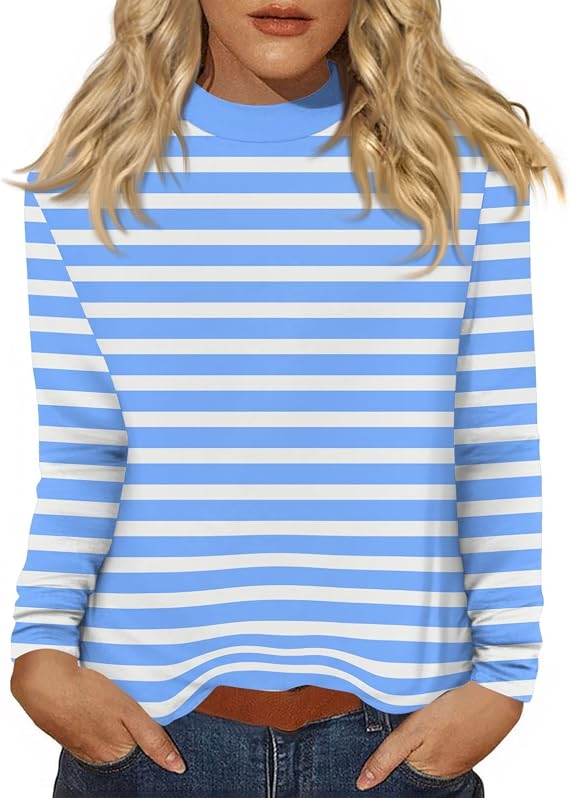 Long Sleeve Shirts for Women Dressy Mock Neck Business Casual Tops Fall Vintage Graphic Loose Fit Comfy Tunic Tops