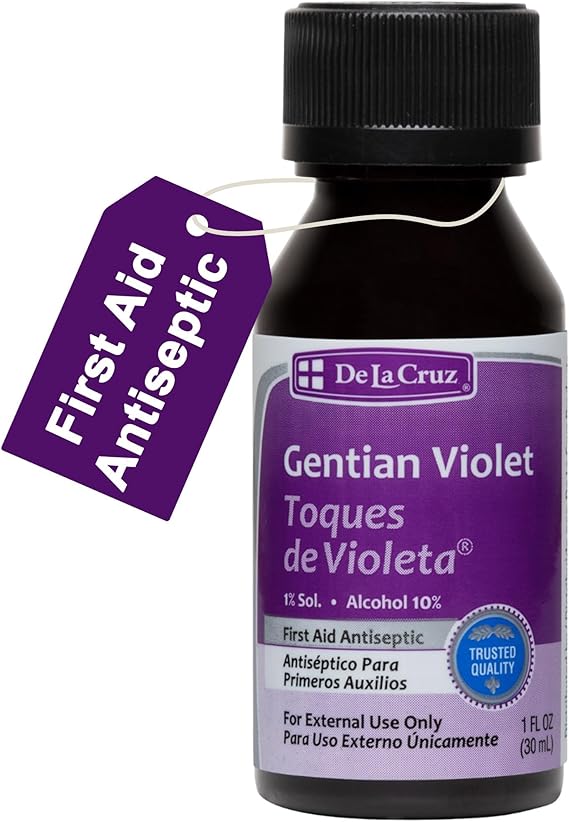 De La Cruz Gentian Violet - Violeta de Genciana 1% First Aid Antiseptic for cuts, scrapes and Burns, 1 FL OZ