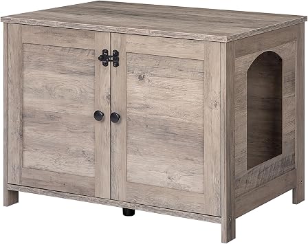 HOOBRO Litter Box Enclosure, Cat Litter Box Furniture with Removable Divider, Large Hidden Litter Box Furniture, Wooden Cat House, End Side Table, 31" L x 17.5" W x 19.7" H, Greige BG03MW01G2