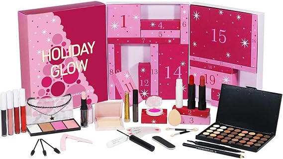 Beauty Christmas Countdown - 24 Days of Appearance Set Teen Girls for Women | Cosmetic Gift Box with Makeup Skin Care Accessories, Holiday Party Favors for Birthday New Year Wedding Travel, Multicolor