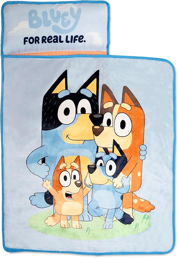 Bluey Kids Nap-Mat Set Includes Pillow and Plush Blanket Great for Boys or Girls Napping During Daycare or Preschool - Fits Toddlers and Young Children