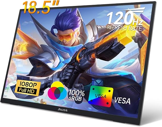 Portable Monitor 18.5 Inch 120Hz FHD 1080P HDMI USB-C, 99% sRGB, HDR Gaming Monitors Built-in Speakers Kickstand and VESA Travel Second Screen for Laptop Mac PC Xbox PS4/5 Switch