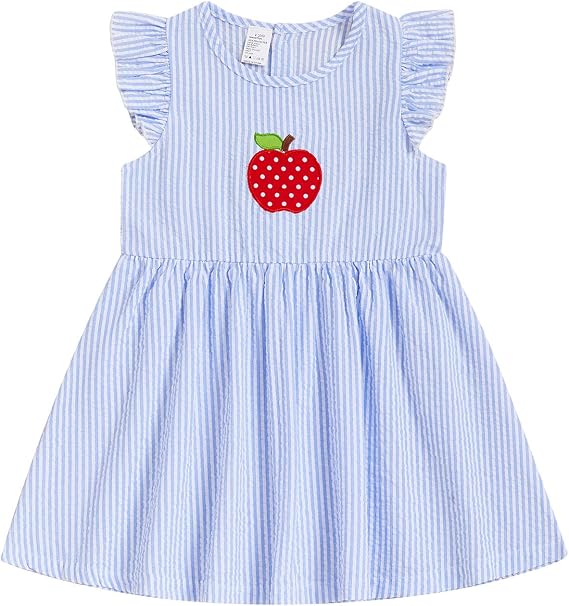 Toddler Baby Girl Dress Summer Sleeveless Stripe Rainbow Embroidered Dress Little Girls Clothes Outfit