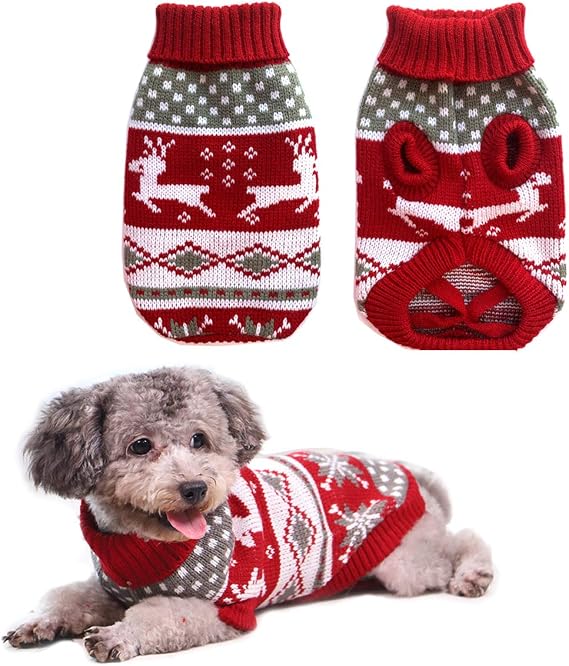 Dog Christmas Sweaters Pet Winter Knitwear Xmas Clothes Classic Warm Coats Reindeer Snowflake Argyle Sweater for Kitty Puppy Cat-L
