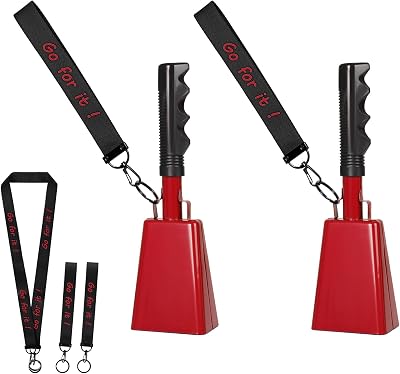 10 Inch Cowbells with Handle, Cheering Bell Noice Maker for Sporting Events-Football Games, Stadiums, Chimes Percussion Musical Instruments Call Bell Alarm 2 Pack red