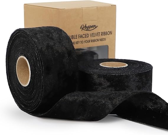Keypan Black Velvet Ribbon 1-1/2" Double Sided Glossy Fabric 10Yd