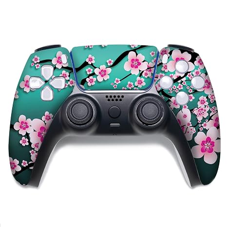 Cherry Blossom Custom PS-5 Controller Wireless compatible with Play-Station 5 Console by BCB Controllers | Proudly Customized in USA with Permanent HYDRO-DIP Printing (NOT JUST A SKIN)