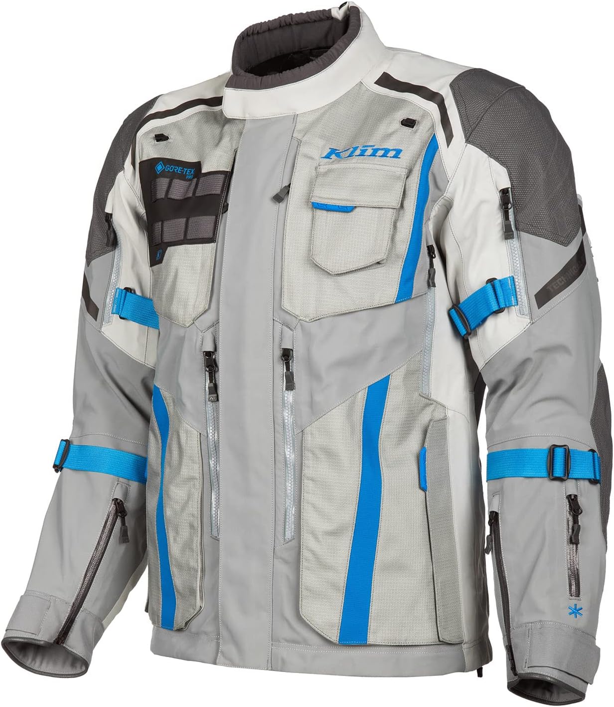 KLIM Men's Badlands Pro Adventure Motorcycle Jacket, Cool Gray - Electric Blue Lemonade