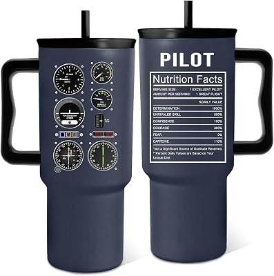 Pilot Aviation Gifts for Men Boys, Aviation Tumbler with Handle 24 Oz, Stainless Steel Insulated Airplane Coffee Mug Cup, Birthday Gifts for Aviator Dad, Son, Husband