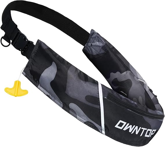 Owntop Automatic/Manual Inflatable Swim Belt Pack, Manual Convertible Swim Jacket for Adults, 24g CO2 Cylinder Included, Low Profile for Kayak, Fishing, Paddle Sports