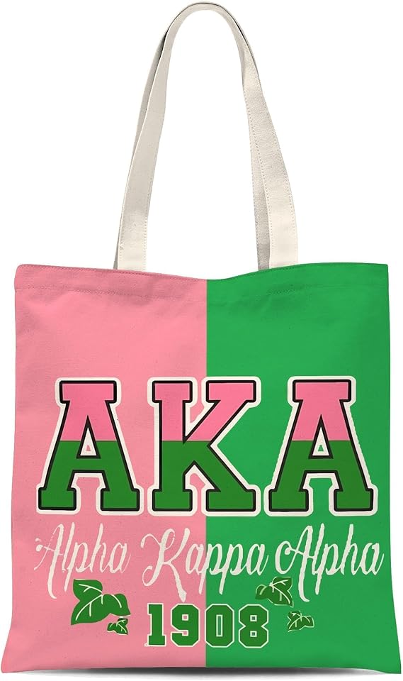 ATHAND AKA Sorority Canvas Tote Bag with Zipper Inner Pocket,Reusable Shopping Beach Travel Grocery Bag for Friend,Girl