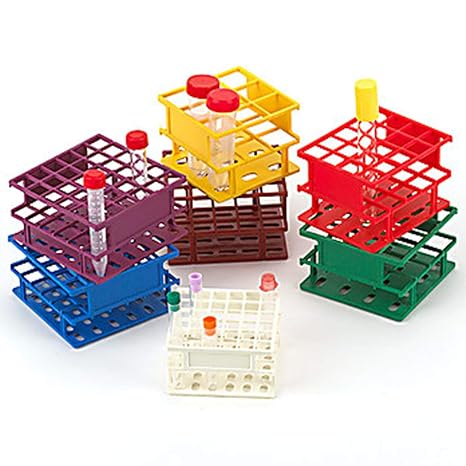 Globe Scientific 456845Y Nylon Half Size Wireless Tube Rack, 30mm Diameter, 9-Place, Yellow