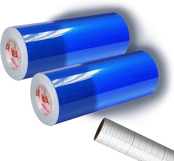 ORACAL 5400 Blue Reflective Adhesive Vinyl Wrap 12" x 24" Roll for Silhouette, Cameo & Cricut Including 12" x 24" Clear Transfer Paper Roll (2 Roll Pack)