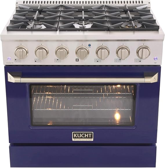 Kucht 36 in. Liquid Propane Range, with 20K BTU Burner, Convection Oven and Blue Door