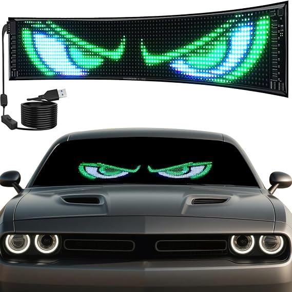 23.4"x4.7" Devil Eyes for Windshield, 50+ Devil Eye Patterns to Captivate Attention, Customizable Holiday Themes, Warning Signs to Showcase Personality & Mood, Installs in 5 Minutes, 1PCS