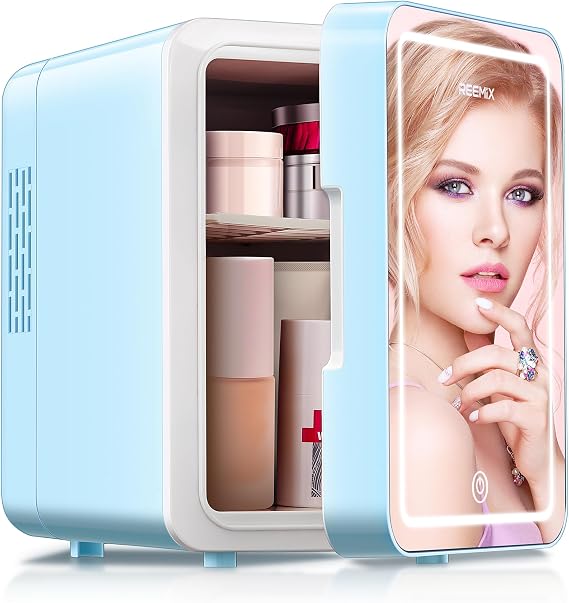 Reemix Mini Fridge 4L, 6 Can Portable AC+DC Power Cooler, Aqua