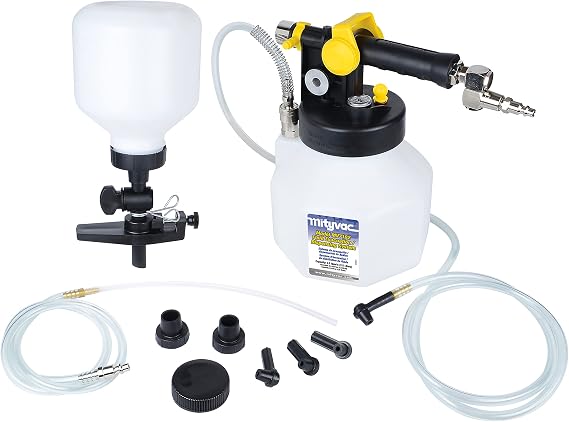 Mityvac MV7135 Premium Pneumatic Brake and Clutch Bleeding Kit, Air Operated, Isolated Flow Control, Pressure/Vacuum Switch Valve, 2 Quart (2.5 Liter) Fluid Reservoir, Master Cylinder Refill Kit