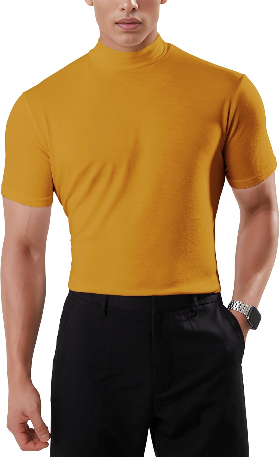 Ohoo Mens Short Sleeve Mock Turtleneck Basic Tops Lightweight Slim Fit Pullover Sweater