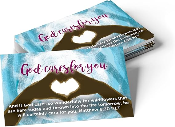 God Cares for You, Matthew 6:30, Bulk Pack of 25 Affirmation Scripture Cards for Kids, Pass it On Christian Bible Verse Cards for Sunday School, Childrens Church, Youth Group Ministry