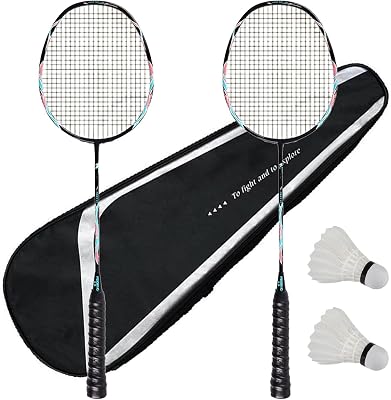 Badminton Racket Set,Badminton Rackets for Beginners,Offensive Male and Female Adult Double Racquet Composite Carbon Fiber,with 2 Racquets,2 Shuttlecocks,1 Carrying Bag