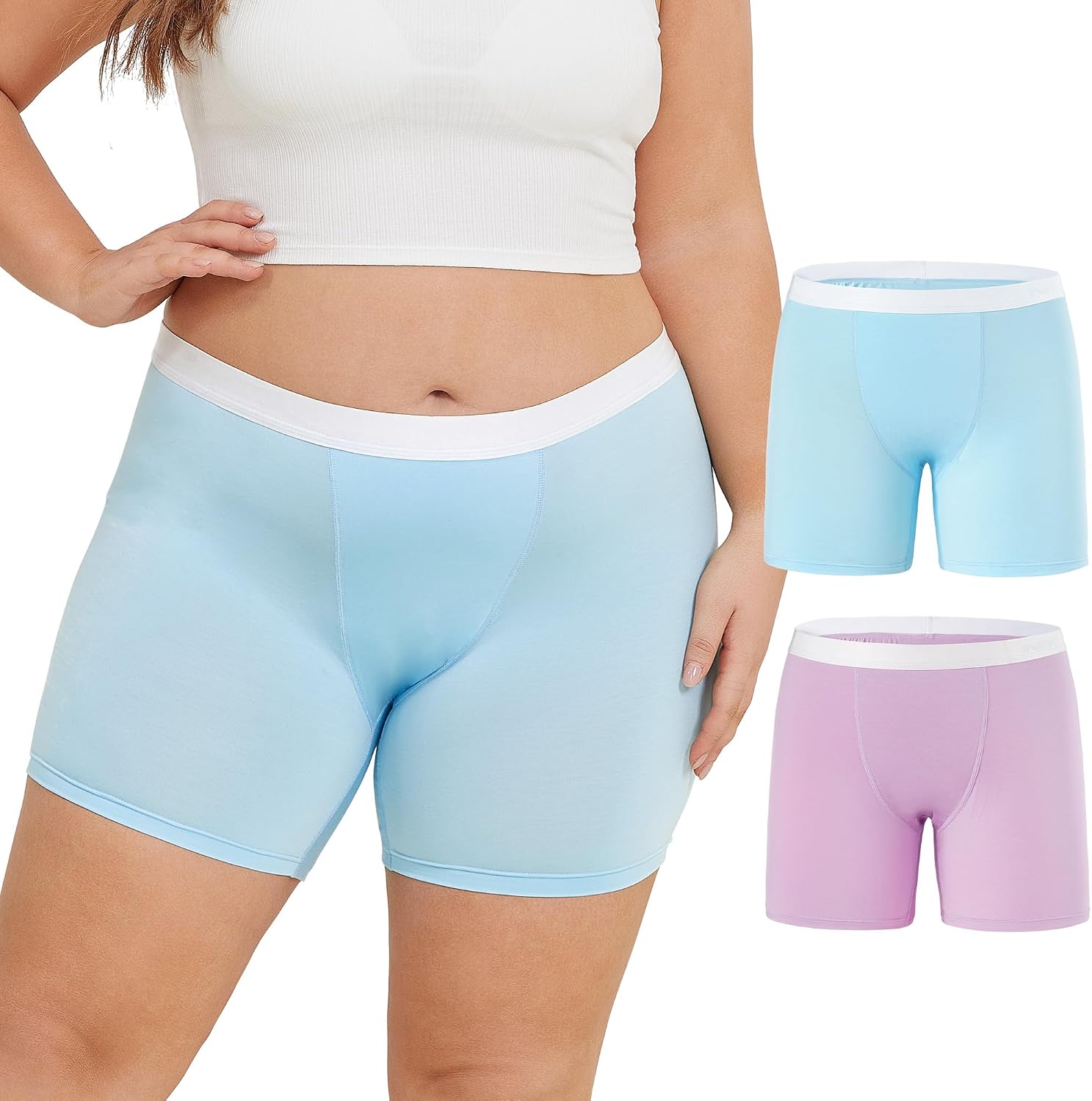 INNERSY Womens Modal Plus Size 5 Boxer Underwear Anti Chafing Boyshorts Panties 2-Pack