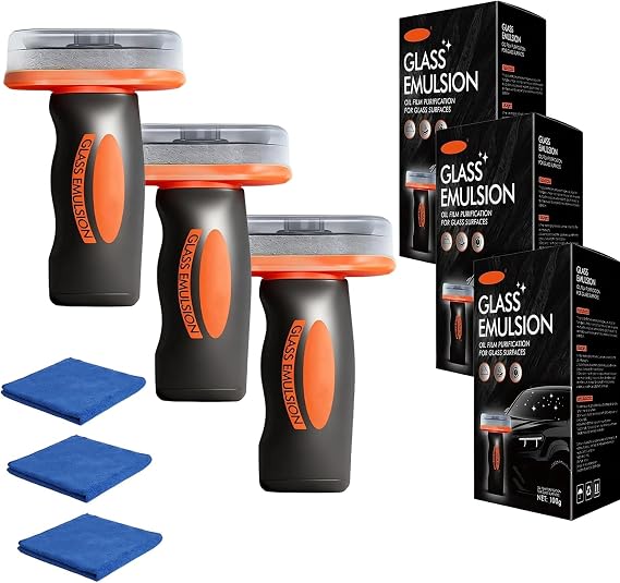 Car Glas Guard, Multi Surface Oil Film Cleaning Brush, Handheld Glass Oil-Film Remover, Shrewdful Glass Cleaner, Glass Emulsion Cleaner, Car Glass Oil Film Cleaner, Glass Compound with Cleaning Board