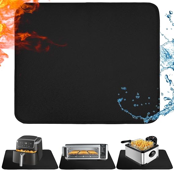 TOHONFOO Heat Resistant Mats for Countertop & Air Fryer, 24x16 in, Black
