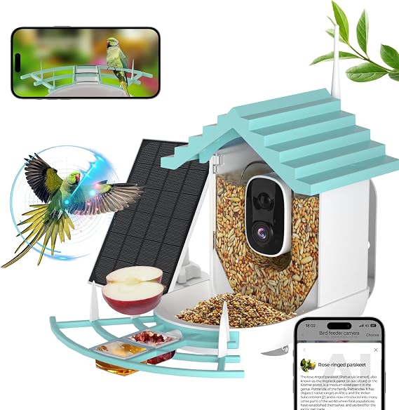Smart Bird Feeder with Camera, Feeder with Wireless Camera | Ideal Gift for Bird Lover, Solar Powered, AI Recognition, Instant Notifications