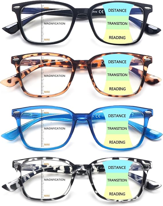 Progressive Multifocus Reading Glasses for Women Men, Blue Light Blocking Multifocal Computer Readers Eyeglasses