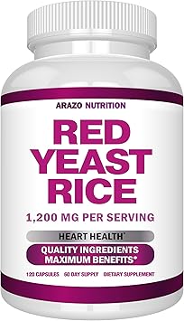 Arazo Nutrition Red Yeast Rice Extract 1200 MG Per Serving Citrinin Free Supplement Vegetarian 120 Capsules