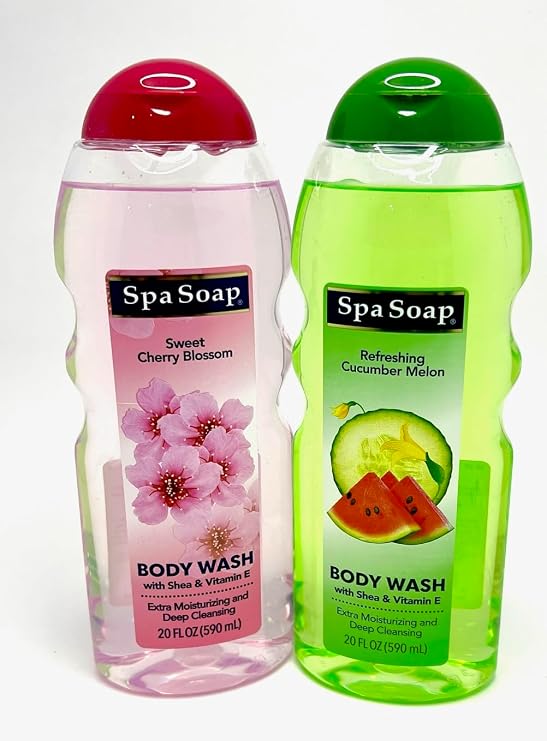 2 pack Variety Body Wash, With Soft Refreshing Scent Extra Moisturizing and Deep Cleansing with shea & Vitamin E (2 count) 20FL oz each(Cucumber Melon & Cherry Blossom)