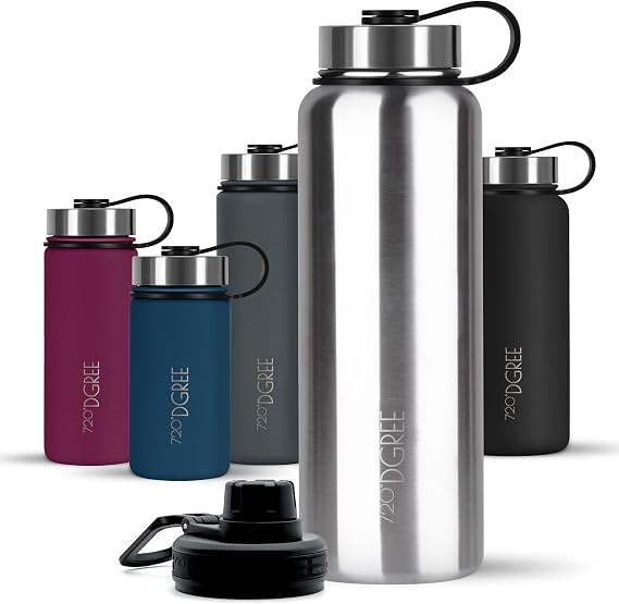 720°DGREE Vaccum Insulated Water Bottle “noLimit“ - 410ml - Leakproof, BPA-Free, Thermo Stainless Steel Flask - for Carbonated Drinks, Kids, Children, Sports, Gym, School, Travel, Outdoor +Sports-Cap