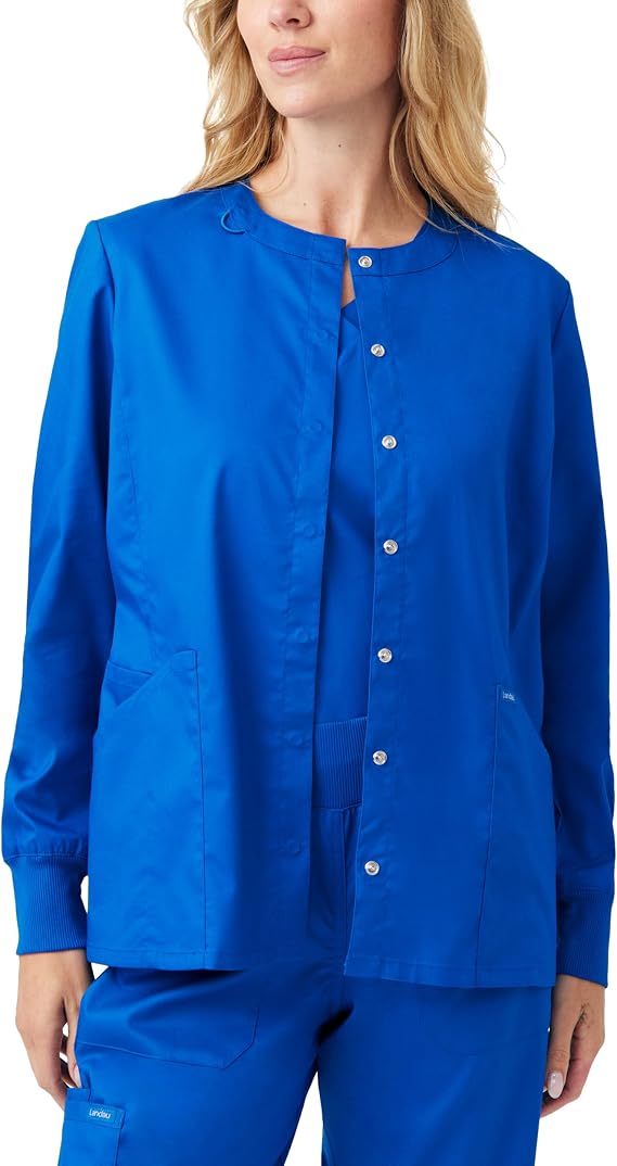 Landau Proflex Womens Slim Fit Discreet Snap-Front 3-Pocket Stretch Scrub Jacket with Pen Slots and Utility Loop LJ706