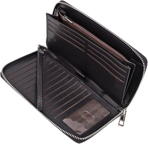 UTO Women Wallet Leather Zip Around Card Holder Checkbook Passport Organizer Ladies Travel Clutch with Wristlet