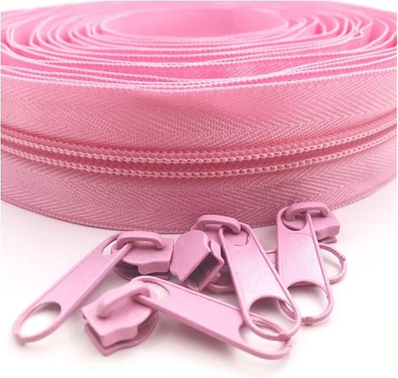 QIEAUY Zipper Repair Kit #5 5 Meter 24 Colors Nylon Coil Zippers by The Yard with 10pcs Sliders for DIY Sewing Tailor Crafts Bags Zipper(134 Pink)