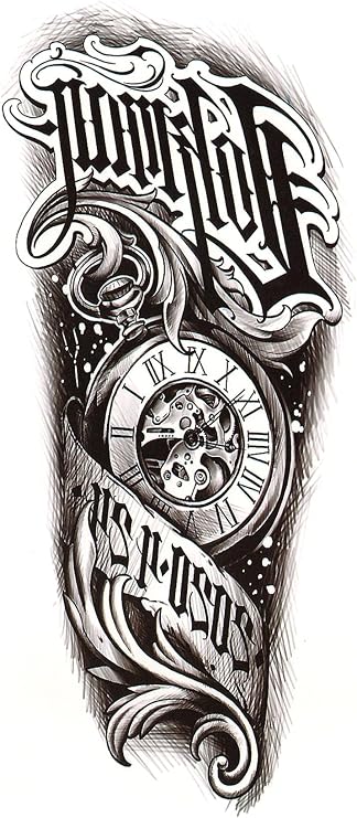 BearPear Saat Figürlü Geçici Dövme, Tattoo, Erkek Geçici Dövme, Kol Dövmesi