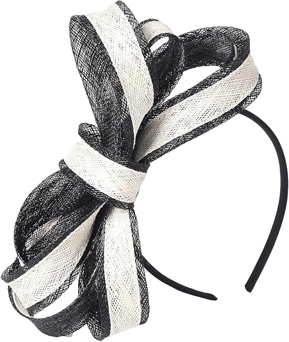 Womens Sinamay Stripe Fascinator Cocktail Dress Headband and Hair Clip Tea Party Headwear